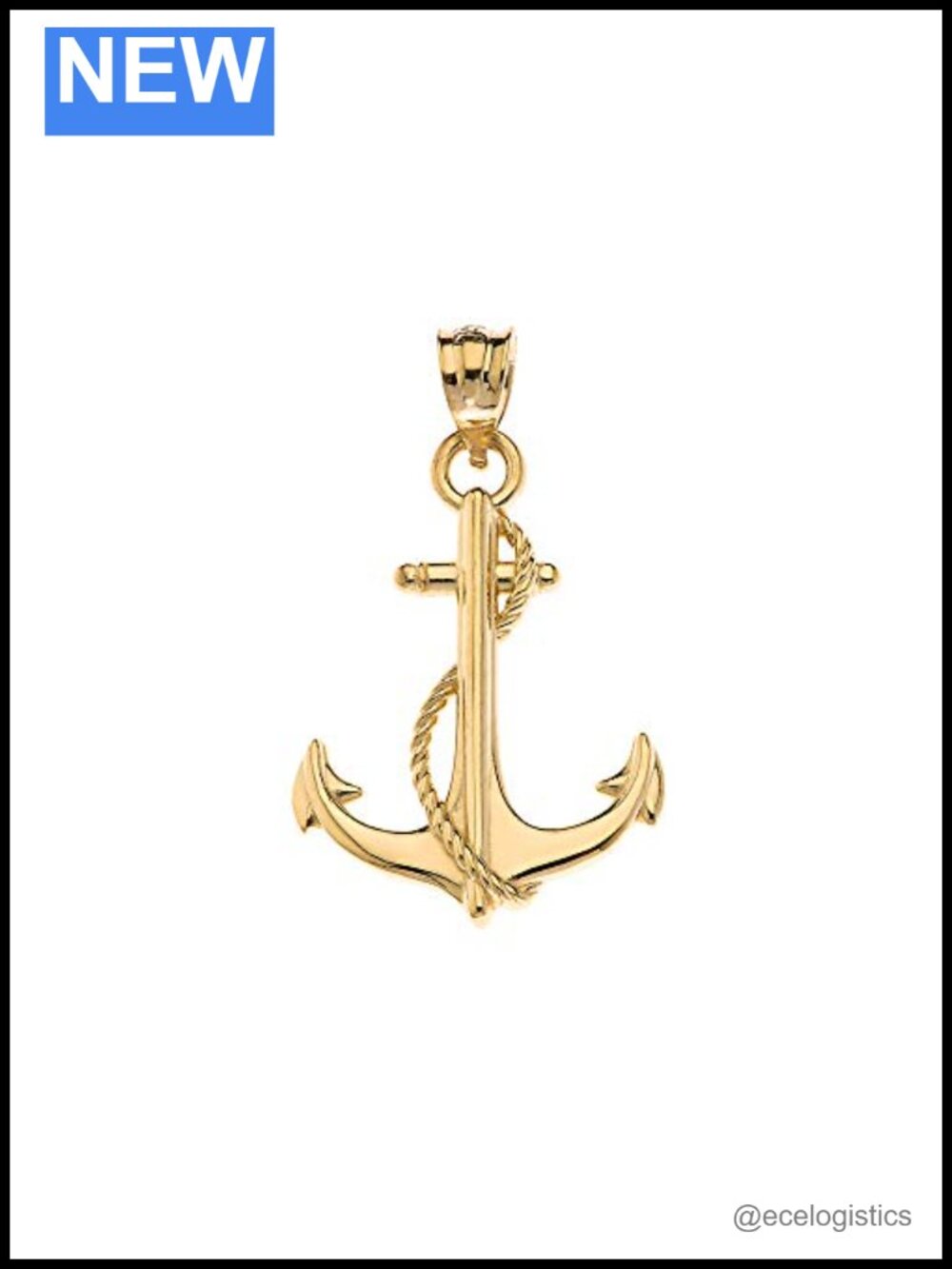 14k Yellow Gold Anchor Nautical Rope Sailor Navy Charm Pendant